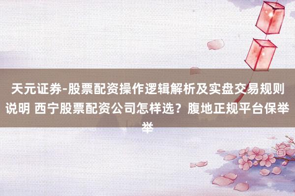天元证券-股票配资操作逻辑解析及实盘交易规则说明 西宁股票配资公司怎样选？腹地正规平台保举