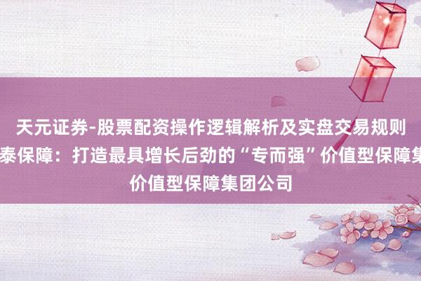 天元证券-股票配资操作逻辑解析及实盘交易规则说明 华泰保障：打造最具增长后劲的“专而强”价值型保障集团公司
