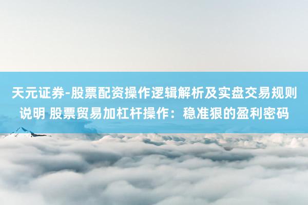 天元证券-股票配资操作逻辑解析及实盘交易规则说明 股票贸易加杠杆操作：稳准狠的盈利密码