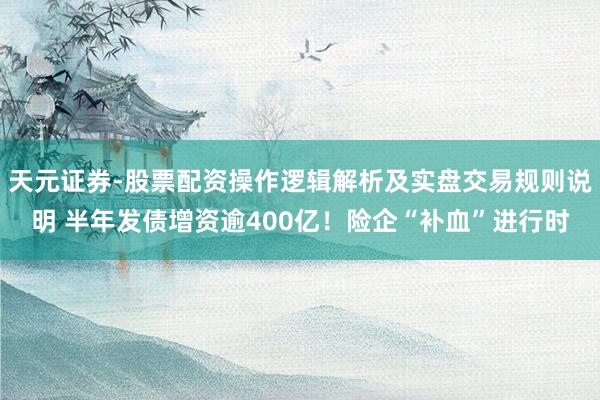 天元证券-股票配资操作逻辑解析及实盘交易规则说明 半年发债增资逾400亿！险企“补血”进行时